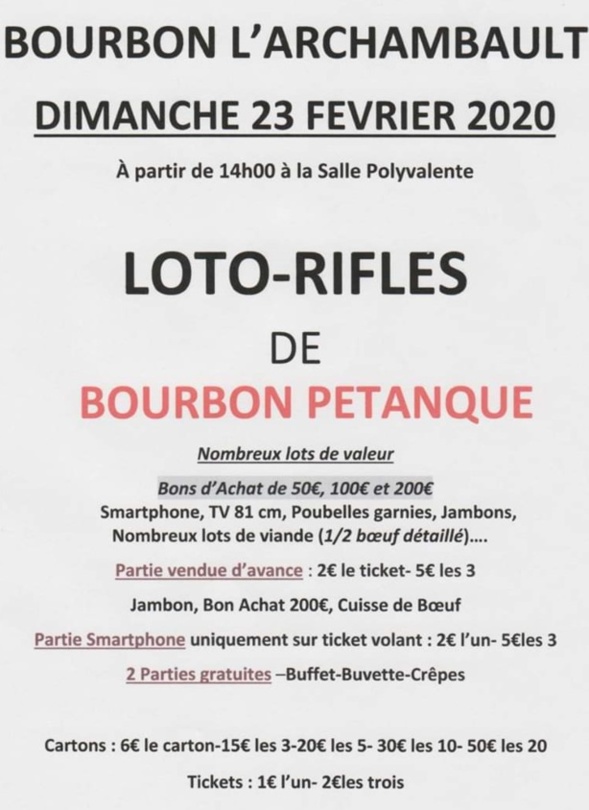 LOTO - RIFLES de Bourbon Pétanque LOTO - RIFLES de Bourbon Pétanque