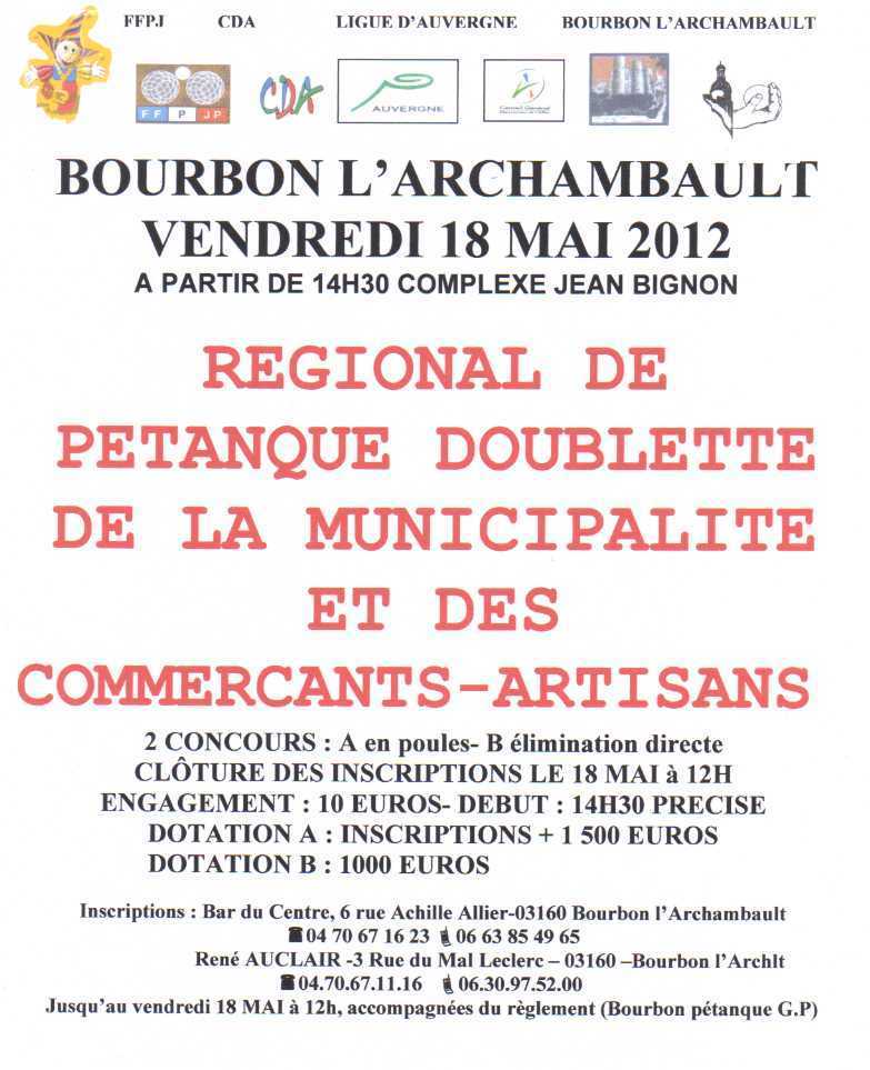 Régional Doublette du 18 Mai 2012 Régional Doublette du 18 Mai 2012