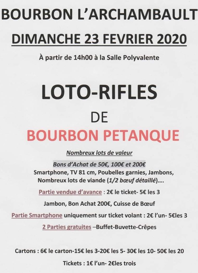 LOTO - RIFLES de Bourbon Pétanque LOTO - RIFLES de Bourbon Pétanque