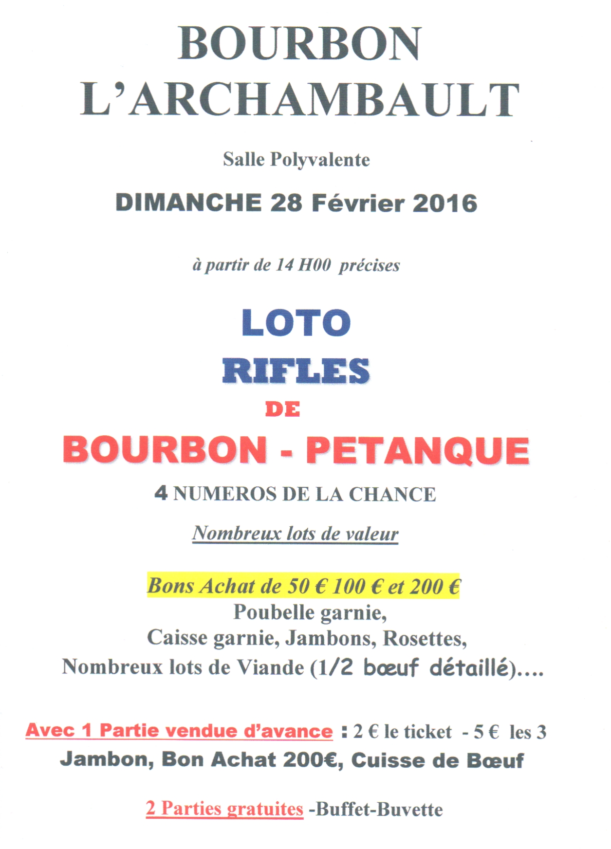 LOTO - RIFLES de BOURBON PETANQUE LOTO - RIFLES de BOURBON PETANQUE