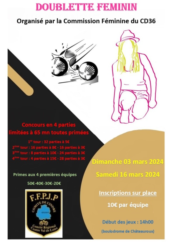DOUBLETTE FEMININ - 03 et 16 mars 2024 DOUBLETTE FEMININ - 03 et 16 mars 2024