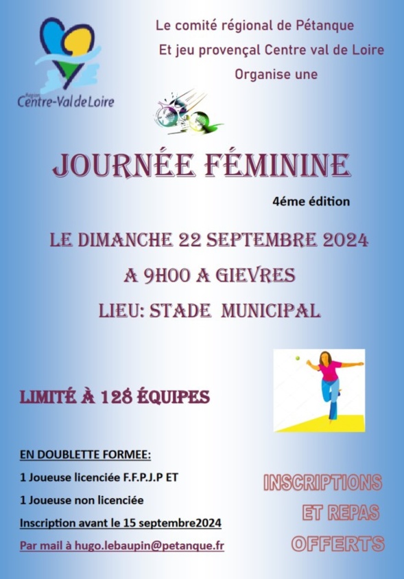 JOURNEE FEMININE - 4ème édition - 22 sept 2024 - Gièvres JOURNEE FEMININE - 4ème édition - 22 sept 2024 - Gièvres