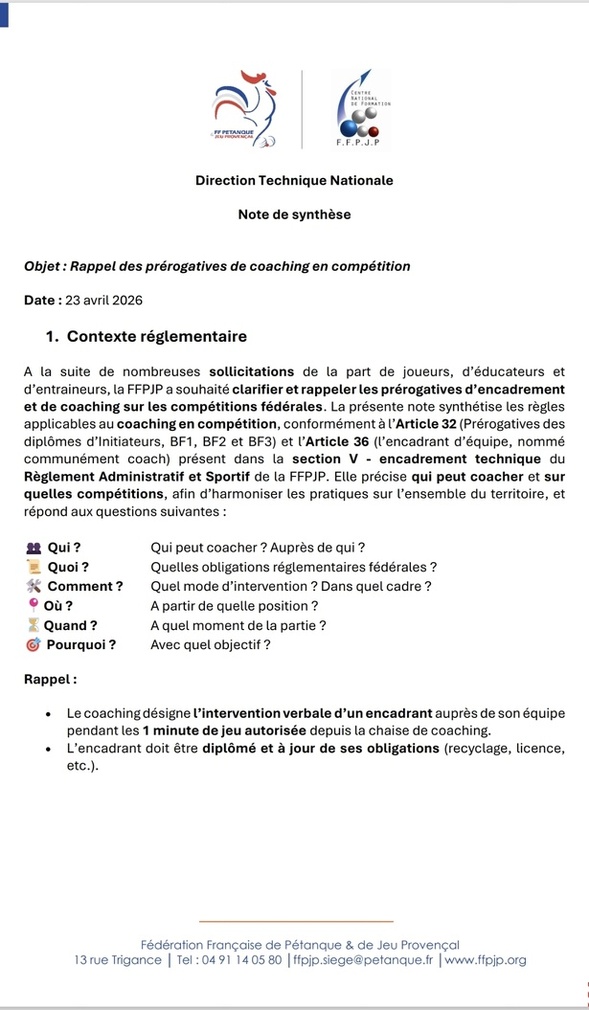 Note fédéral coaching