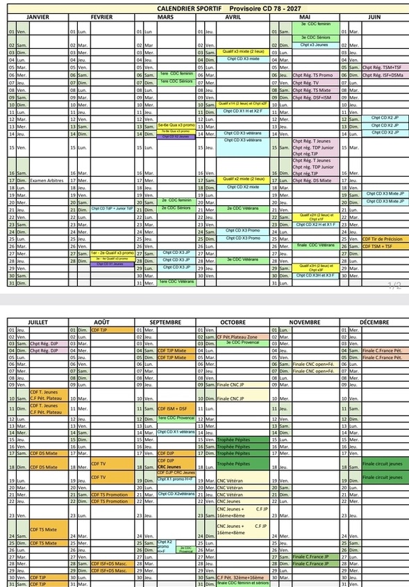 Calendrier CD 78 pour 2027 Calendrier CD 78 pour 2027
