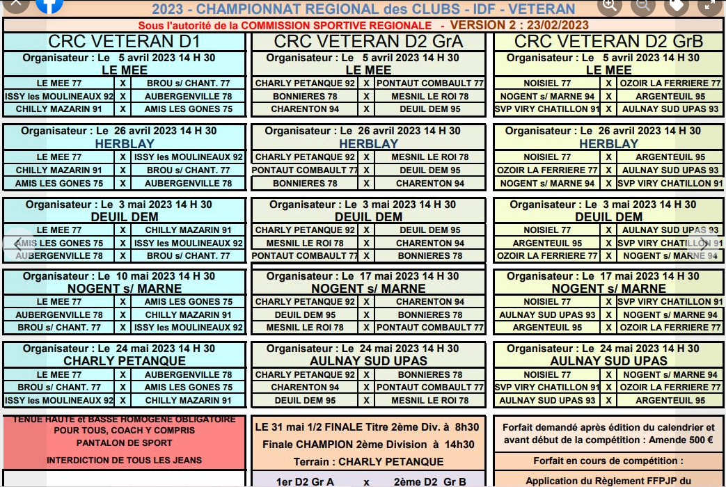 CHAMPIONNAT REGIONAL des CLUBS- IDF- VETERAN- 2023