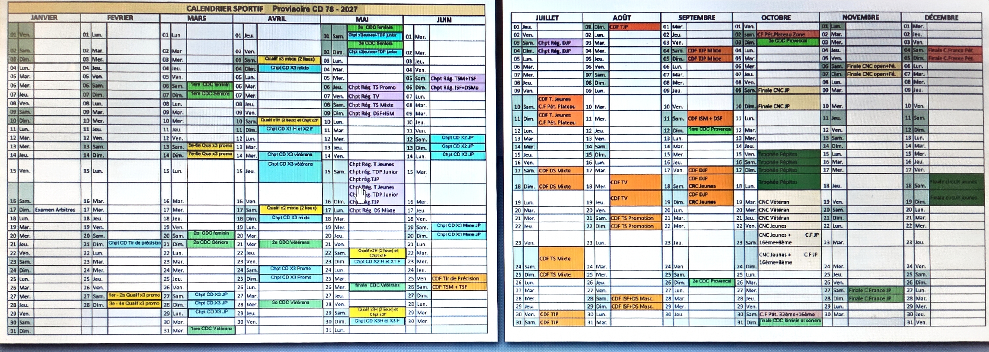 Calendrier provisoire CD 78 pour 2027