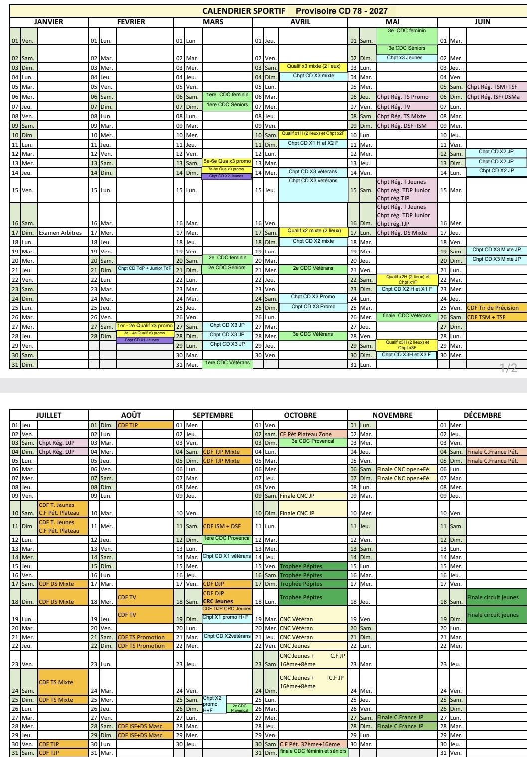 Calendrier CD 78 pour 2027 Calendrier CD 78 pour 2027