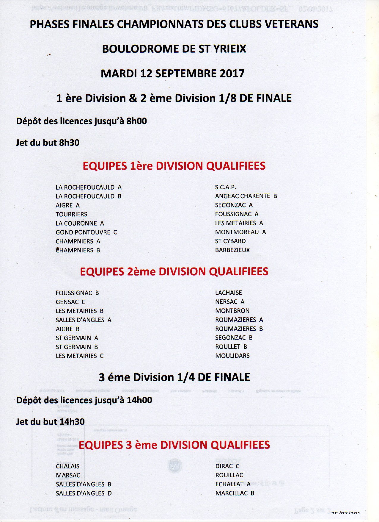 PHASES FINALES CHAMPIONNATS DE CLUBS VETERANS