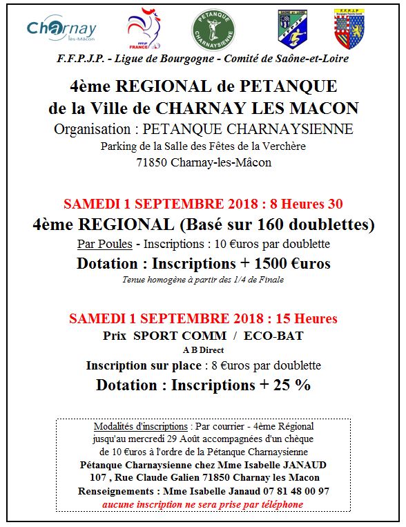 4 ème REGIONAL de la Ville de Charnay-lès-Mâcon 4 ème REGIONAL de la Ville de Charnay-lès-Mâcon