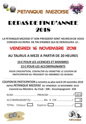 REPAS DE FIN D'ANNEE DE LA PM - INVITATION 2018