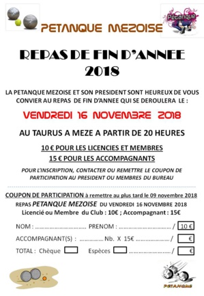 REPAS DE FIN D'ANNEE DE LA PM - INVITATION 2018 REPAS DE FIN D'ANNEE DE LA PM - INVITATION 2018
