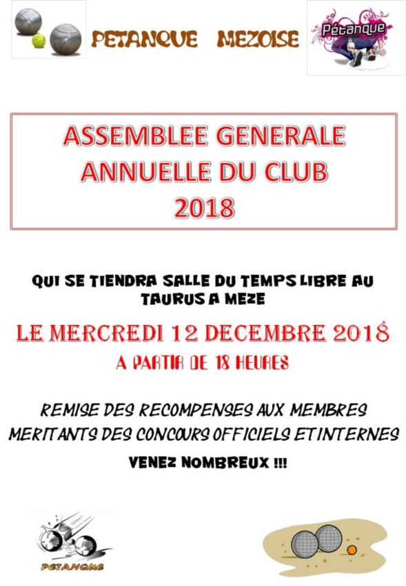 CONVOCATION 2018 A L'AG ANNUELLE DE LA PETANQUE MEZOISE