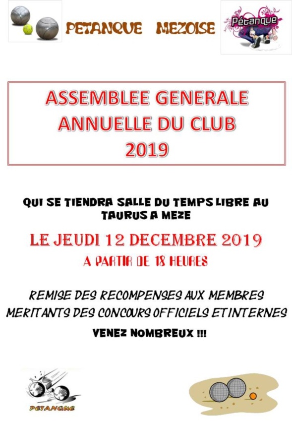 CONVOCATION 2019 A L'AG ANNUELLE DE LA PETANQUE MEZOISE