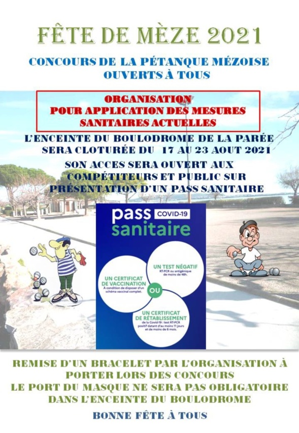 FETE DE MEZE 2021 : PROGRAMME DES CONCOURS ORGANISES PAR LA PETANQUE MEZOISE