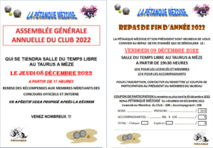 CONVOCATION 2022 A L'AG ANNUELLE & REPAS DE LA PETANQUE MEZOISE CONVOCATION 2022 A L'AG ANNUELLE & REPAS DE LA PETANQUE MEZOISE