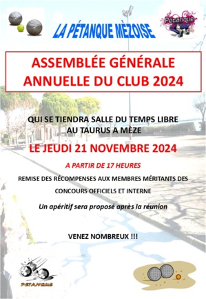 CONVOCATION 2024 A L'AG ANNUELLE & REPAS DE LA PETANQUE MEZOISE CONVOCATION 2024 A L'AG ANNUELLE & REPAS DE LA PETANQUE MEZOISE
