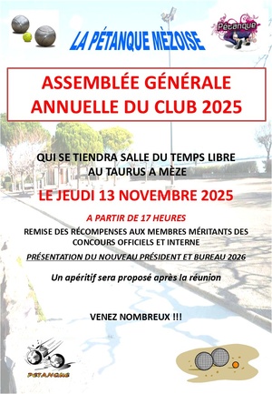 CONVOCATION 2025 A L'AG ANNUELLE & REPAS DE LA PETANQUE MEZOISE CONVOCATION 2025 A L'AG ANNUELLE & REPAS DE LA PETANQUE MEZOISE