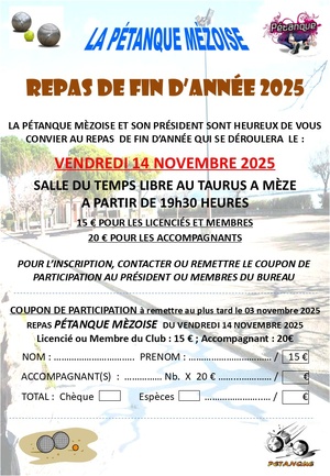 CONVOCATION 2025 A L'AG ANNUELLE & REPAS DE LA PETANQUE MEZOISE CONVOCATION 2025 A L'AG ANNUELLE & REPAS DE LA PETANQUE MEZOISE