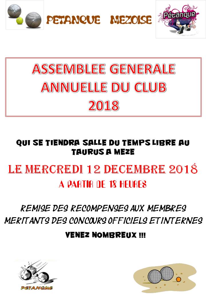 CONVOCATION 2018 A L'AG ANNUELLE DE LA PETANQUE MEZOISE