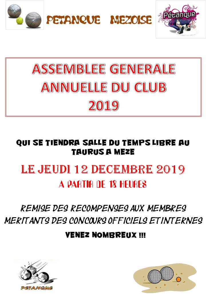 CONVOCATION 2019 A L'AG ANNUELLE DE LA PETANQUE MEZOISE