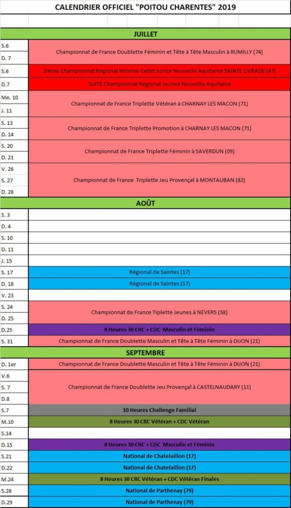 Calendrier Officiel Poitou Charentes 2019 calendrier petanque charente maritime 2021