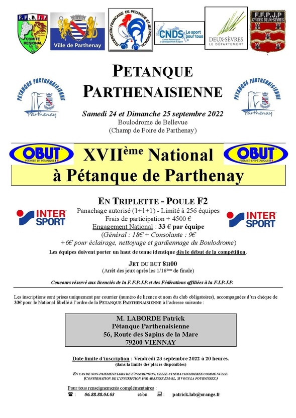 Liste des équipes du National de Parthenay