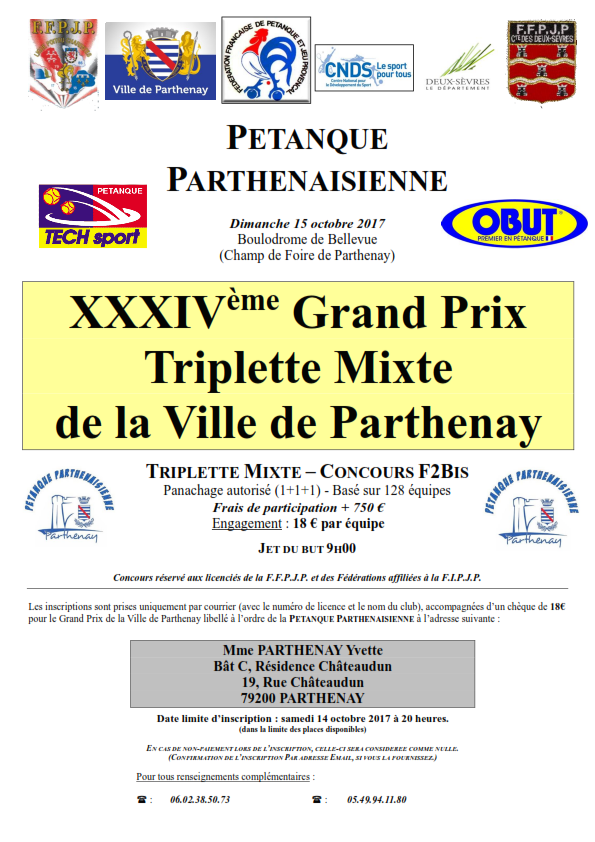 Grand Prix Triplette Mixte de Parthenay