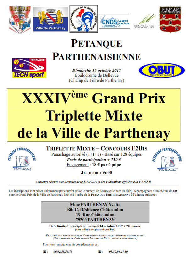 Grand Prix Triplette Mixte de Parthenay Grand Prix Triplette Mixte de Parthenay