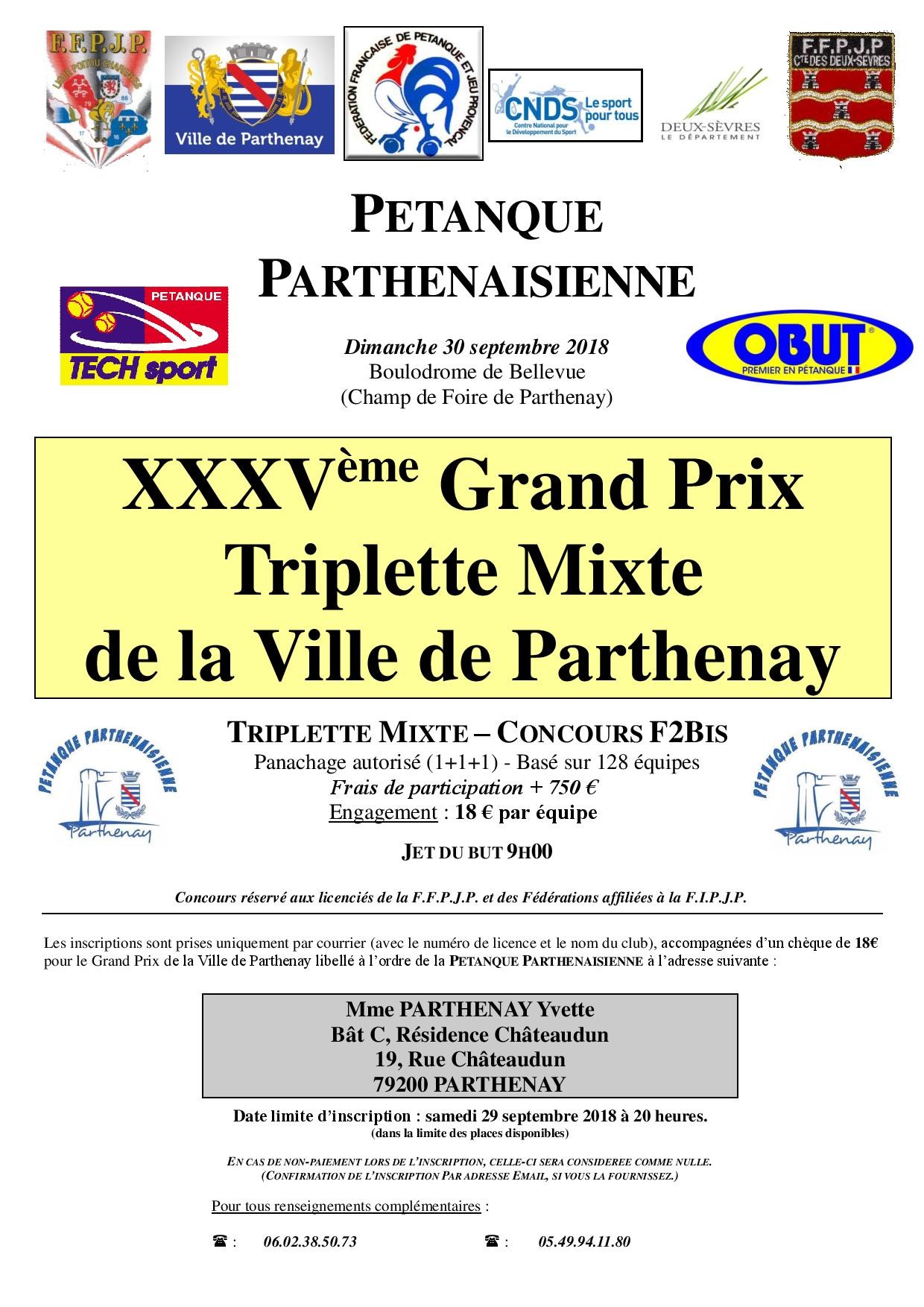 GP Triplette Mixte de la Ville de Parthenay GP Triplette Mixte de la Ville de Parthenay