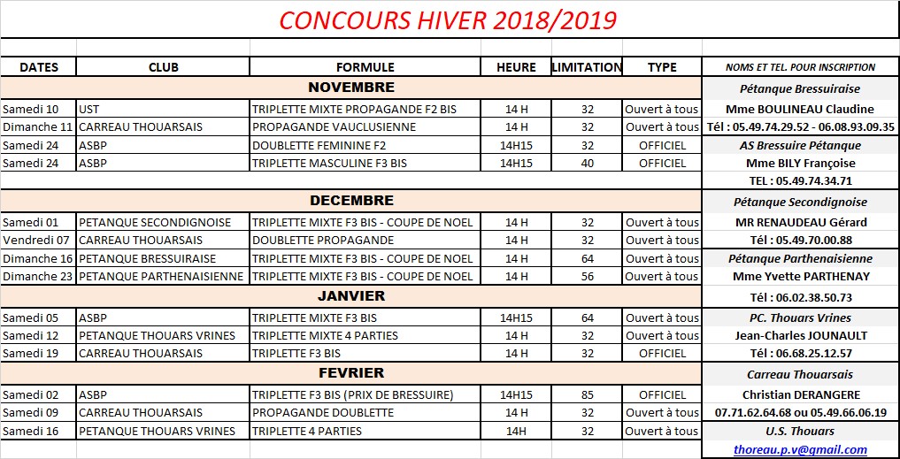Calendrier Hiver 2018-2019 Calendrier Hiver 2018-2019