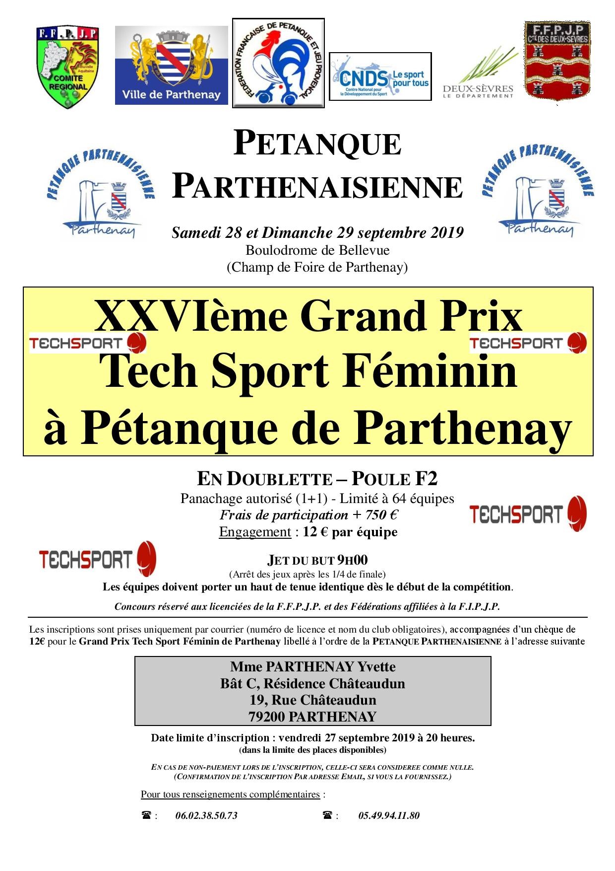 XXVIème Grand Prix Doublette Féminin TechSport à pétanque de Parthenay