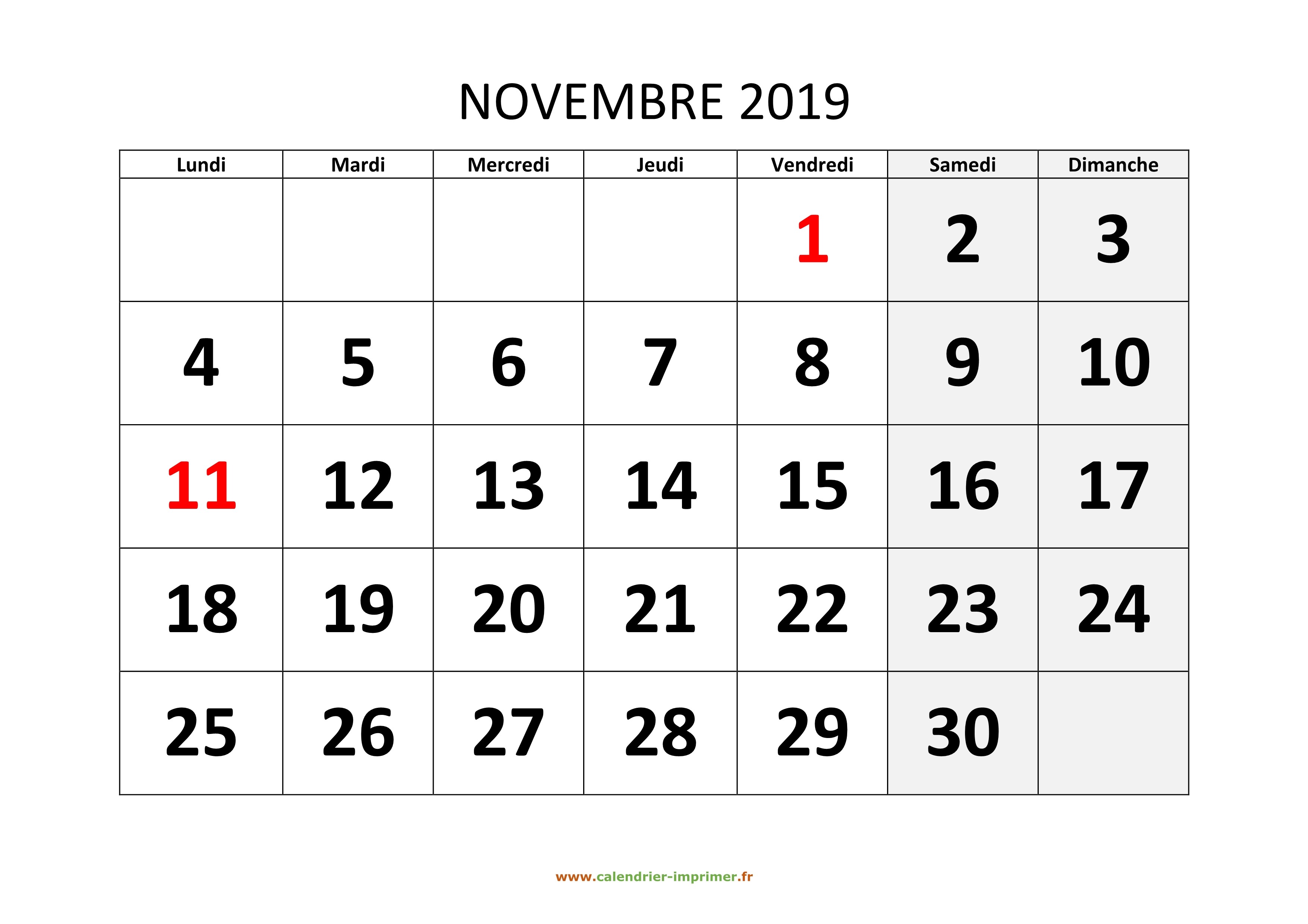 Calendrier 2019-2020 - Novembre 2019