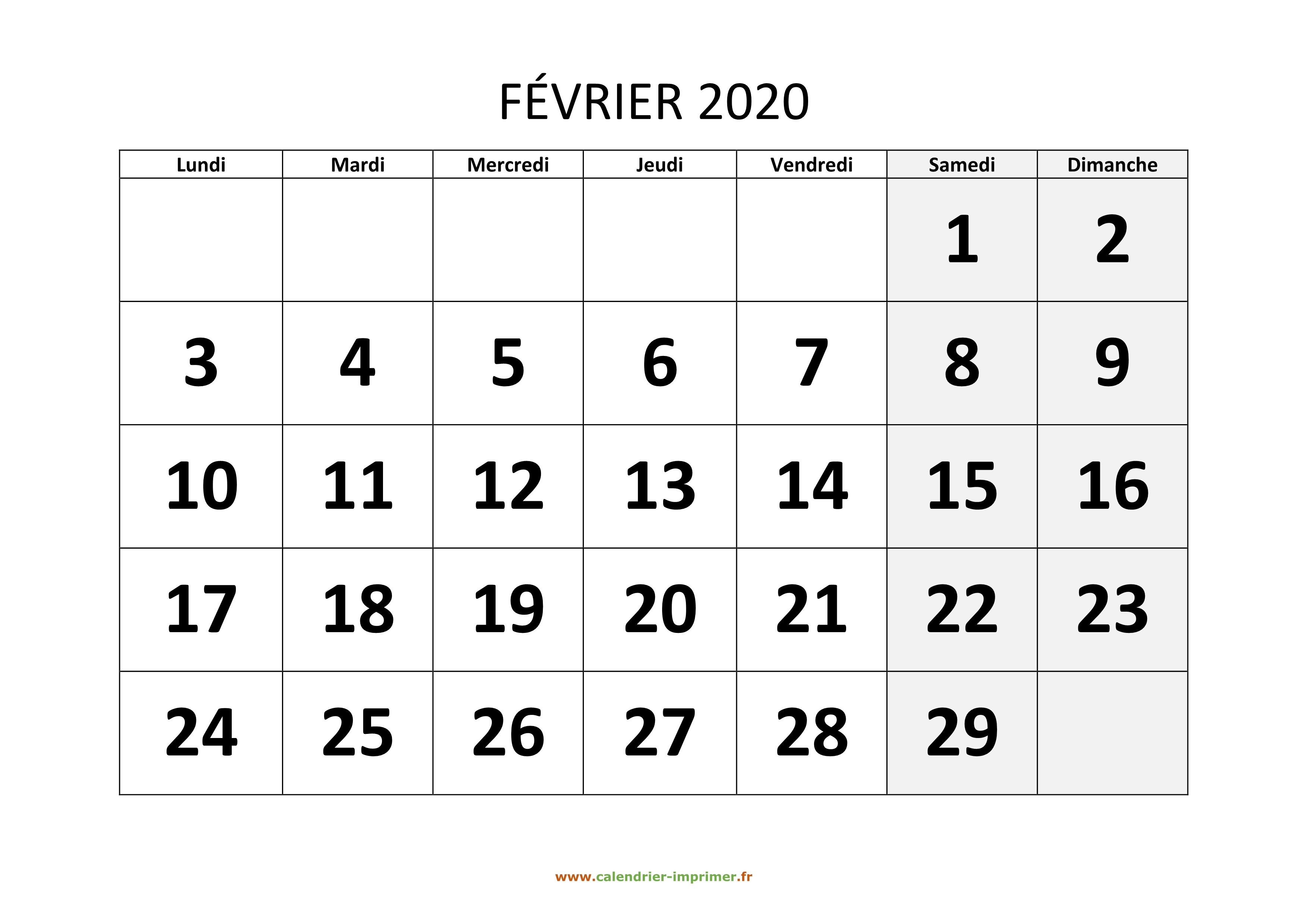 Calendrier Hiver 2019-2020 - Février 2020
