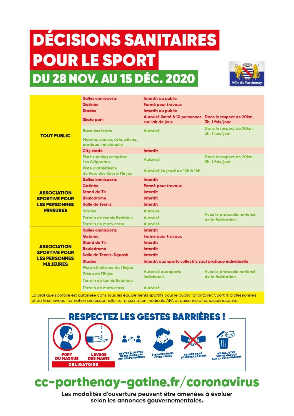 Décisions sanitaires pour le sport