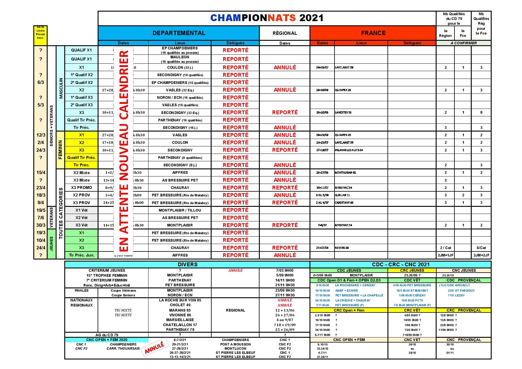 Nouveau calendrier 2021
