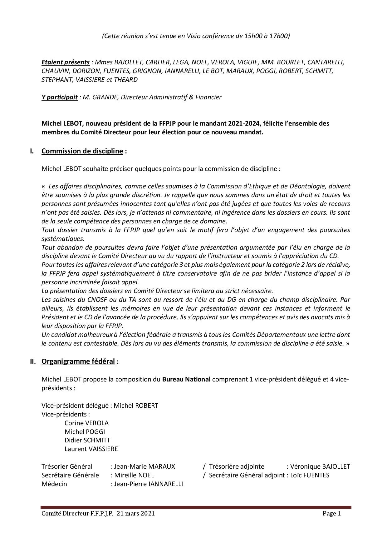 CR Comité Directeur CR Comité Directeur