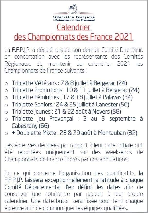 Nouveau calendrier 2021