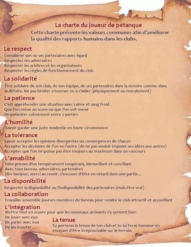 La charte du joueur de pétanque La charte du joueur de pétanque