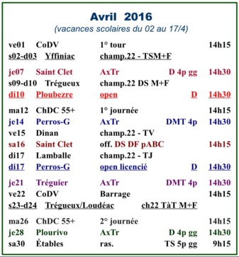 CALENDRIER TRÉGOR 2016