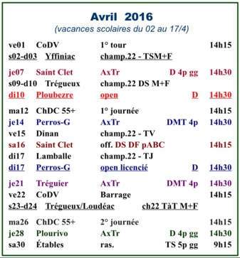 CALENDRIER TRÉGOR 2016 CALENDRIER TRÉGOR 2016