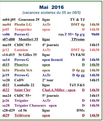 CALENDRIER TRÉGOR 2016