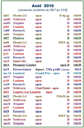 CALENDRIER TRÉGOR 2016