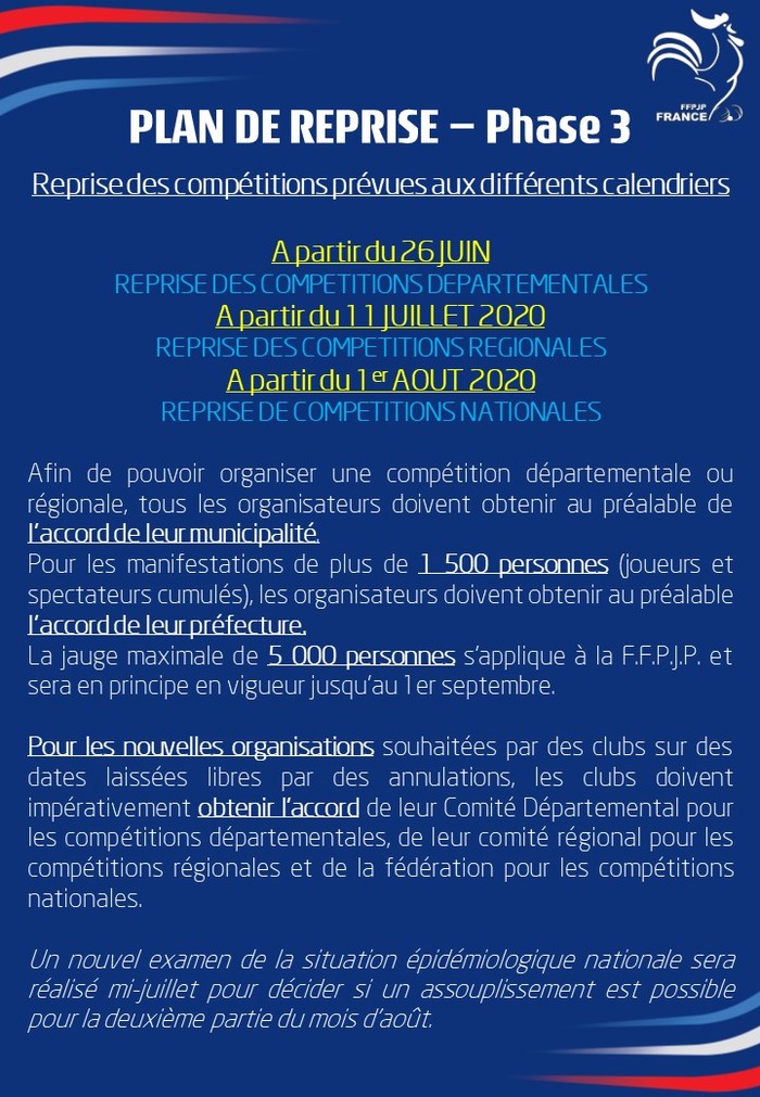 Communiqué de la FFPJP du 24 juin 2020