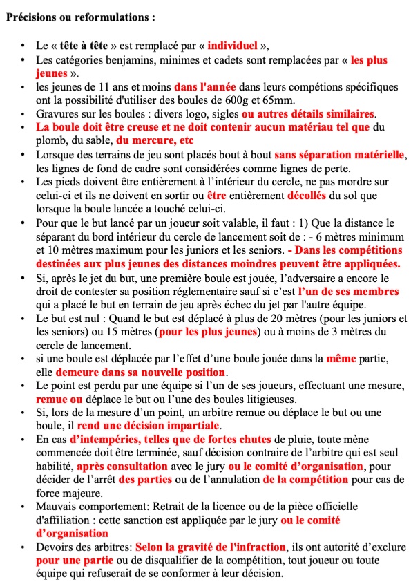 Modifications du règlement 2021