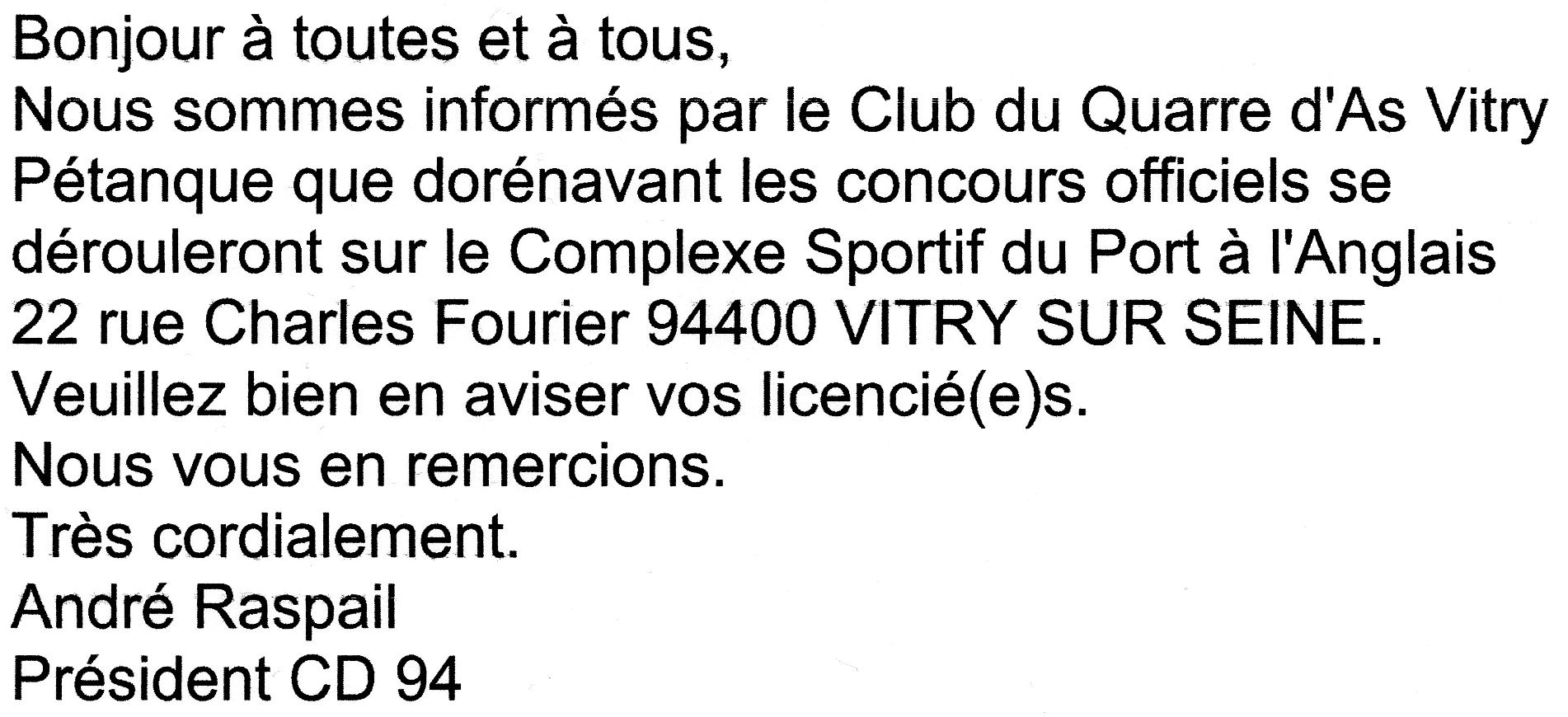 INFORMATIONS DU CD94 FFP-JP INFORMATIONS DU CD94 FFP-JP
