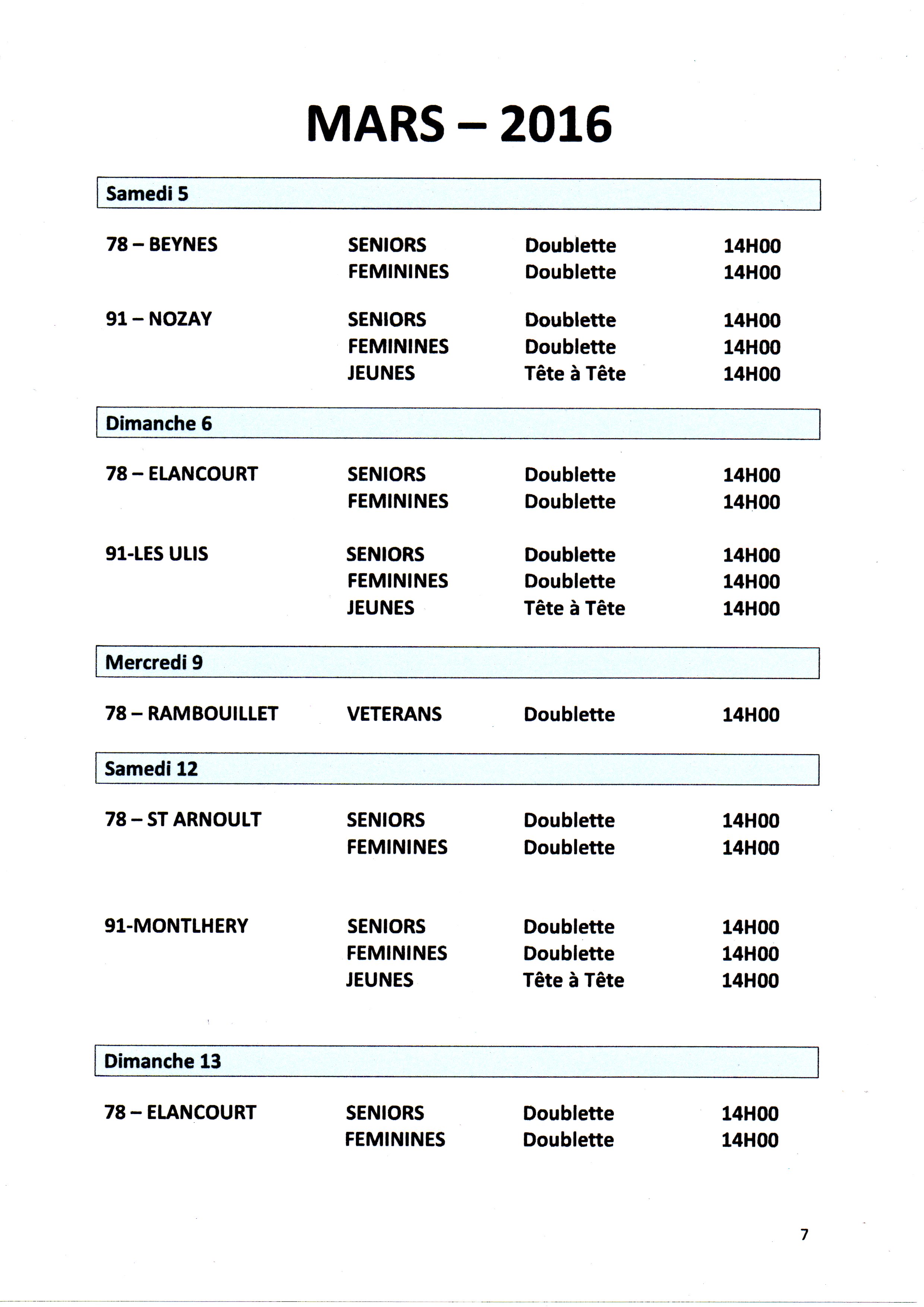 A VOS AGENDAS CONCOURS FFST 2016