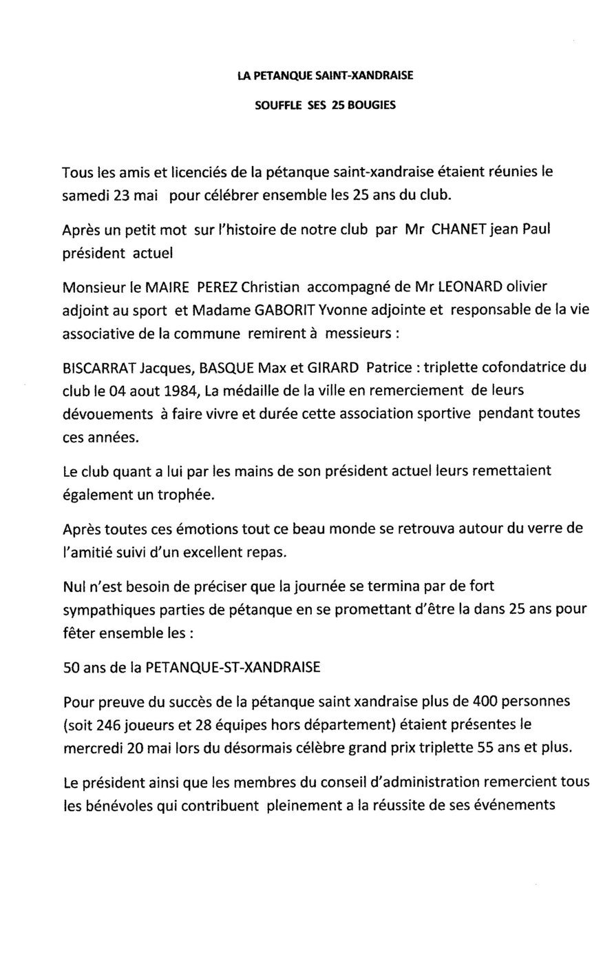 LA PETANQUE SAINT-XANDRAISE A 25ANS LA PETANQUE SAINT-XANDRAISE A 25ANS