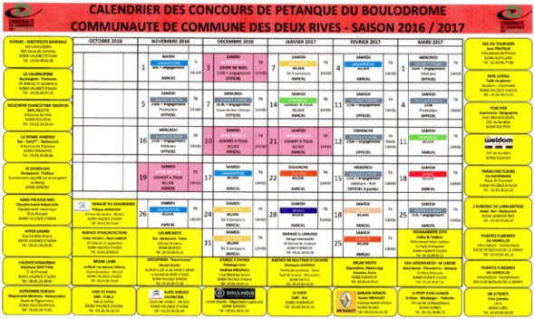 Calendriers hiver Valence d'Agen 2016 / 2017. Calendriers hiver Valence d'Agen 2016 / 2017.