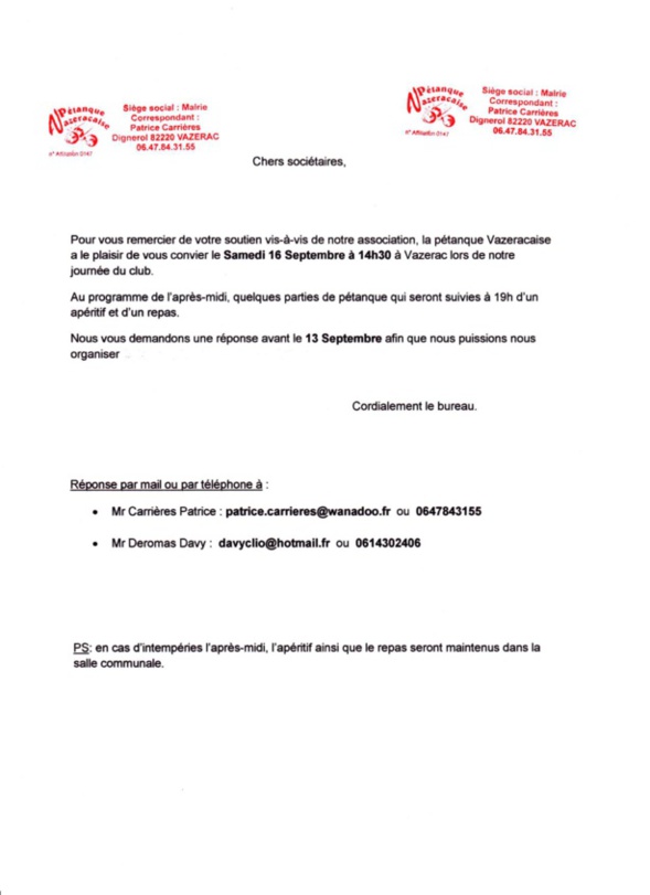 Journée du club. Journée du club.