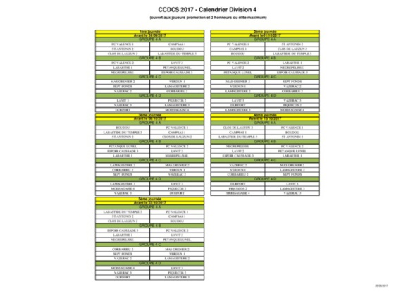 Championnat des clubs 2017 4 éme divisions.